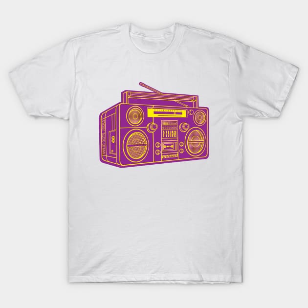 Boombox (Yellow Lines + Violet Drop Shadow) Analog / Music T-Shirt by Analog Digital Visuals